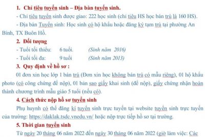 THÔNG BÁO KẾ HOẠCH TUYỂN SINH LỚP 1 NĂM HỌC 2022-2023